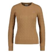 Stretch Cotton Cable Knit Crew Neck Sweater