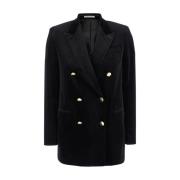 Sort Velvet Dobbelt Brystet Blazer