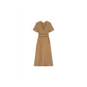 Beige Midi Kjole med Frontslids