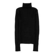 Luksuriøs Sort Mouline Turtleneck Sweater