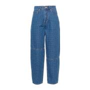 Vintage Wide Leg Polka Dot Denim Jeans