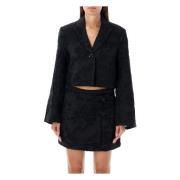 Sort Blomstret Jacquard Kort Blazer