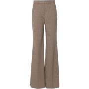 Flared Leg Wool Blend Trousers Beige