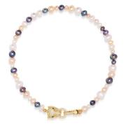 Womens Multi-Colored Pearl Choker with Gold Panther Head