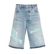 Blå Denim Shorts Logo Patch 100% Bomuld