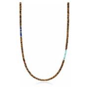 Brown Tiger Eye Heishi Necklace with Blue Lapis and Turquoise