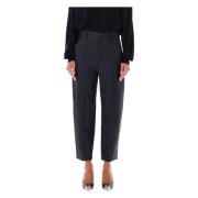 Plaid Wool Blend Cropped Trousers