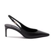 Sort Læder Slingback Pumps