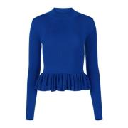 Blå Ruffle Peplum Sweater