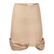 Beige Bomuld Bow Peplum Midi Nederdel