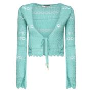 Hæklet Blonde V-hals Aqua Sweater