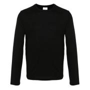 Sort Crewneck Sweater med YSL Broderi