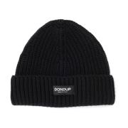 Sort Ribbet Uldblanding Beanie