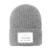 Grå Mohair Uld Beanie med Broderet Patch