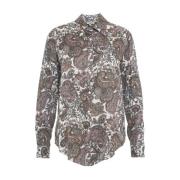 Bluse med paisley print, Rundet kant, Lange ærmer