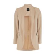 Beige Satin Shawl Neck Blazer Jakke