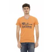 Orange V-hals T-shirt med Frontprint