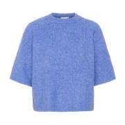 Blå Cropped Strik Pullover Sweater