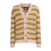 Stribet V-Neck Cardigan i Lys Kamel