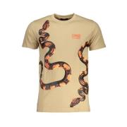 Beige Bomuld Logo Print T-shirt