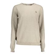 Beige Langærmet Broderet Logo Top