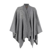 Blomsterapplikation Strik Poncho Cape