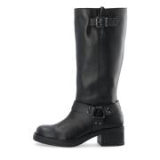 RIKKE Tall Biker Boot Læder Sort