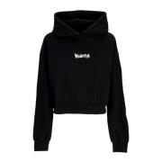 Sort Cropped Hoodie med Stor Logo