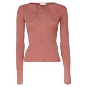 Silke Cashmere Sweater Mørk Pink Ribbet