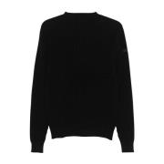 Sort Ribstrikket Sweater med Mock Hals