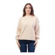 Beige Sweater med Broderet Front