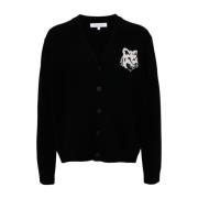 Fox Head Wool Cardigan Sweaters Black