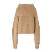 Ribstrikket Sweater med Logo Patch