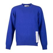 Blå Crew Neck Uld Cashmere Sweater