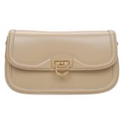 Beige Skuldertaske med Guld Hardware