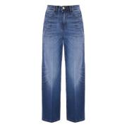 Stone-washed wide leg jeans med slidser