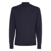 Blå Merinould Højhalset Sweater