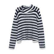 Stribet Mohair Sweater med Toggle Lukning