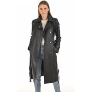 Elegant Sort Læder Trenchcoat