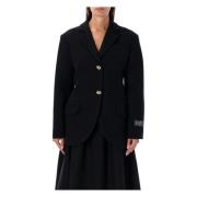 Sort Uld Cashmere Bæltet Blazer