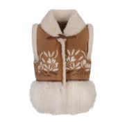 Brun Shearling Gilet med Mongolsk Pels