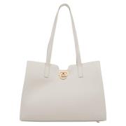 Lys Beige Læder Shopper Taske med Guld Hardware