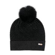 Sort Strikket Metallic Pompom Hat