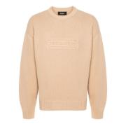 Sand Beige Bomuld Ribstrikket Sweater