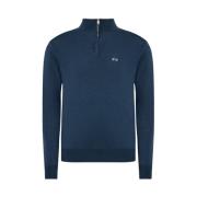 Blå Akryl Halv-Zip Sweater med Logo