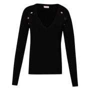 Sort Sweater med Metal Knapper