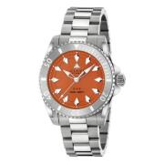 40 mm stålkasse, orange urskive med bi, stål bezel, stål armbånd