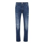 Navy Blue Jeans med Distressed Effekt