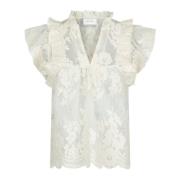 Stor Broderet Top - Off White