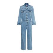 Denim Jumpsuit med Skjortekrave og Brystlommer